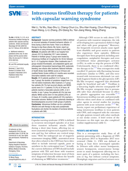 Intravenous Tirofiban Therapy for Patients with Capsular Warning Syndrome