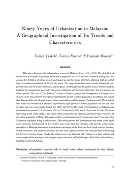 Ninety Years of Urbanization in Malaysia: a Geographical Investigation of Its Trends and Characteristics