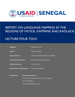 Report on Language Mapping in the Regions of Fatick, Kaffrine and Kaolack Lecture Pour Tous