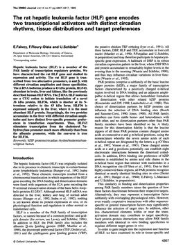 The Rat Hepatic Leukemia Factor (HLF) Gene Encodes Two Transcriptional Activators with Distinct Circadian Rhythms, Tissue Distributions and Target Preferences