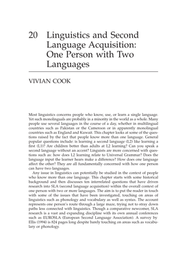 20 Linguistics and Second Language Acquisition: One Person with Two Languages
