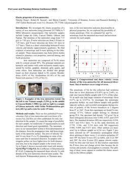 Elastic Properties of Iron Meteorites. Nikolay Dyaur1, Robert R. Stewart1, and Martin Cassidy1, 1University of Houston, Science