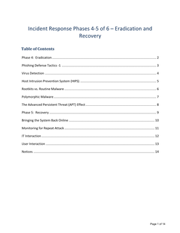 Incident Response Phases 4-5 of 6 – Eradication and Recovery