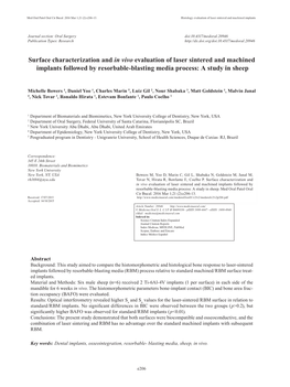 Surface Characterization and in Vivo Evaluation of Laser Sintered and Machined Implants Followed by Resorbable-Blasting Media Process: a Study in Sheep