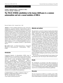 (F304S) Substitution in the Human ALG6 Gene Is a Common Polymorphism and Not a Causal Mutation of CDG-Ic