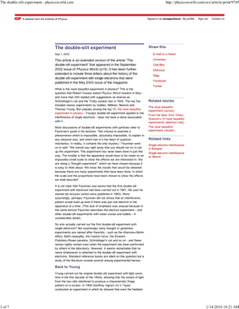 The Double-Slit Experiment - Physicsworld.Com