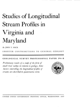 Studies of Longitudinal Stream Profiles in Virginia and Maryland