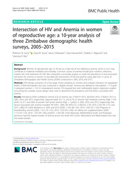 Intersection of HIV and Anemia in Women of Reproductive Age: a 10-Year Analysis of Three Zimbabwe Demographic Health Surveys, 2005–2015 Philimon N