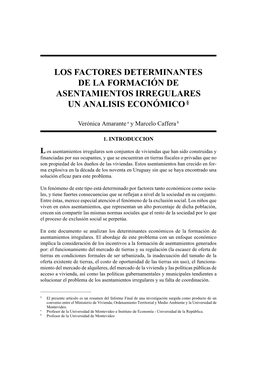 Los Factores Determinantes De La Formación De Asentamientos Irregulares Un Analisis Económico§