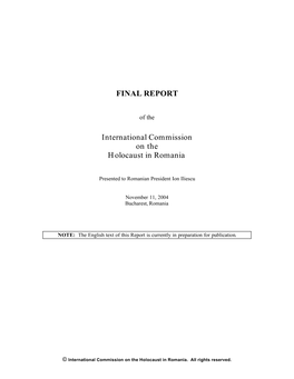 FINAL REPORT International Commission on the Holocaust In