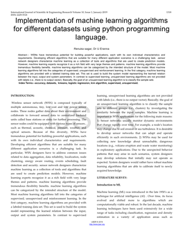 Implementation of Machine Learning Algorithms for Different Datasets Using Python Programming Language