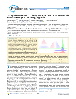 Strong Plasmon-Phonon Splitting and Hybridization in 2D Materials Revealed Through a Self-Energy Approach Mikkel Settnes,†,‡,§ J