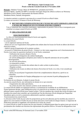 Saint Germain Laxis Procès Verbal Du Conseil D’École Du 13 Novembre 2020