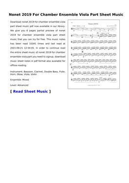 Nonet 2019 for Chamber Ensemble Viola Part Sheet Music