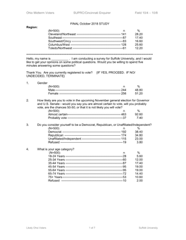 Ohio Midterm Voters SUPRC/Cincinnati Enquirer Field 10/4 – 10/8