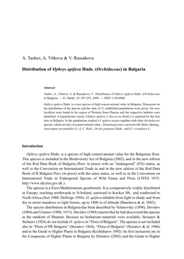 A. Tashev, A. Vitkova & V. Russakova Distribution of Ophrys Apifera Huds