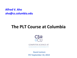 The PLT Course at Columbia