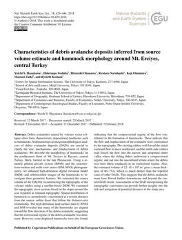 Article Is Part of the Special Issue Bris Avalanche Emplacement and Formation of Hummocks