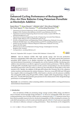 Enhanced Cycling Performance of Rechargeable Zinc–Air Flow Batteries Using Potassium Persulfate As Electrolyte Additive