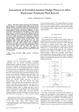 Assessment of Extended Aeration Sludge Process in Jahra Wastewater Treatment Plant-Kuwait