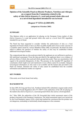 EFSA Opinion on Chia (Salvia Hispanica L.) Seeds (05.10.2005)