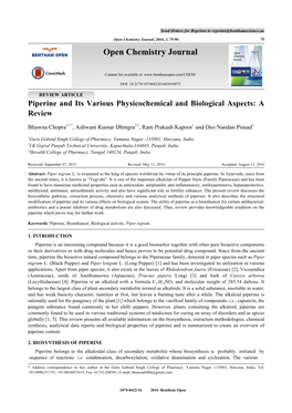 Open Chemistry Journal, 2016, 3, 75-96 75 Open Chemistry Journal