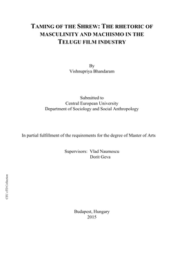 The Rhetoric of Masculinity and Machismo in the Telugu Film Industry