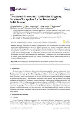 Therapeutic Monoclonal Antibodies Targeting Immune Checkpoints for the Treatment of Solid Tumors