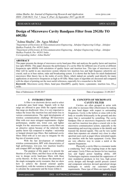 Design of Microwave Cavity Bandpass Filter from 25Ghz to 60Ghz