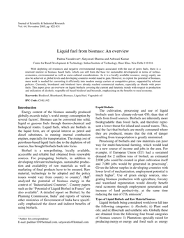 Liquid Fuel from Biomass: an Overview