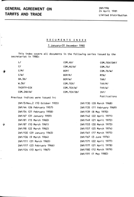 General Agreement on ™F'196, Tariffs and Trade