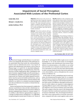 Impairment of Social Perception Associated with Lesions of the Prefrontal Cortex