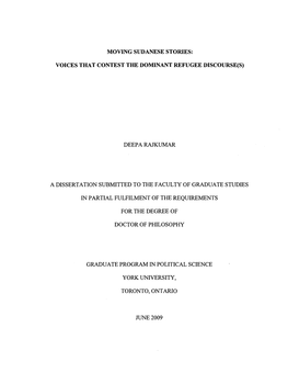 Moving Sudanese Stories: Voices That Contest the Dominant Refugee Discourse(S)