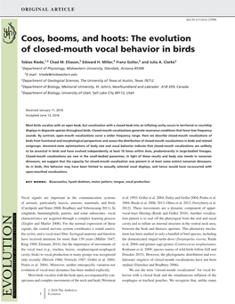 Coos, Booms, and Hoots: the Evolution of Closed-Mouth Vocal Behavior in Birds