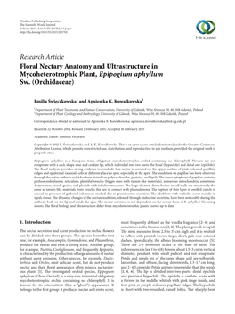 Floral Nectary Anatomy and Ultrastructure in Mycoheterotrophic Plant, Epipogium Aphyllum Sw