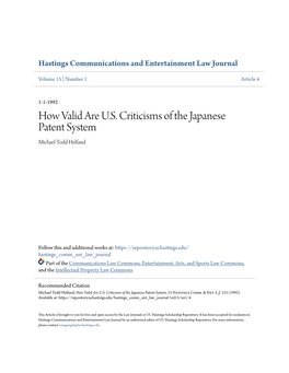 How Valid Are U.S. Criticisms of the Japanese Patent System Michael Todd Helfand