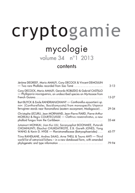 Cryptogamie Mycologie Volume 34 N°1 2013 Contents