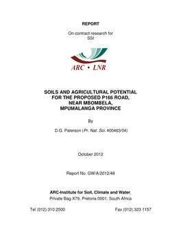 Soils and Agricultural Potential for the Proposed P166 Road, Near Mbombela, Mpumalanga Province