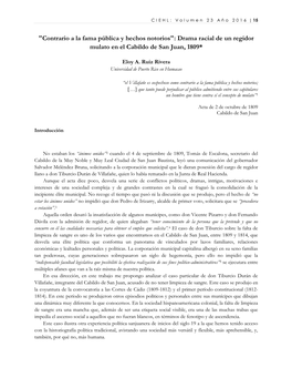 "Contrario a La Fama Pública Y Hechos Notorios": Drama Racial De Un Regidor Mulato En El Cabildo De San Juan, 1809*