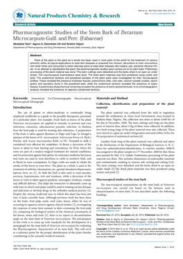 Pharmacognostic Studies of the Stem Bark of Detarium Microcarpum-Guill