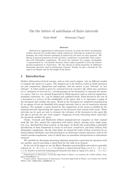 On the Lattice of Antichains of Finite Intervals