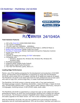 CD-Rewriter - Plexwriter 24/10/40ACD-Rewriter 24/10/40A