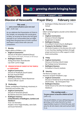 Diocese of Newcastle Prayer Diary February 2021