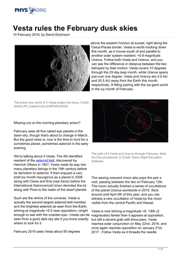Vesta Rules the February Dusk Skies 10 February 2016, by David Dickinson