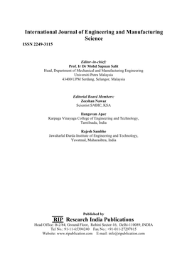 International Journal of Engineering and Manufacturing Science ISSN 2249-3115