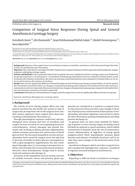 Comparison of Surgical Stress Responses During Spinal and General Anesthesia in Curettage Surgery