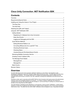 Unity Connection .NET Notification SDK Contents Overview