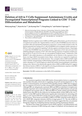 Deletion of Irf4 in T Cells Suppressed Autoimmune Uveitis and Dysregulated Transcriptional Programs Linked to CD4+ T Cell Differentiation and Metabolism