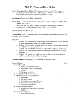 Math 477 – Numerical Linear Algebra