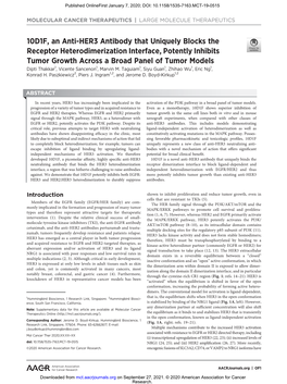 10D1F, an Anti-HER3 Antibody That Uniquely Blocks the Receptor